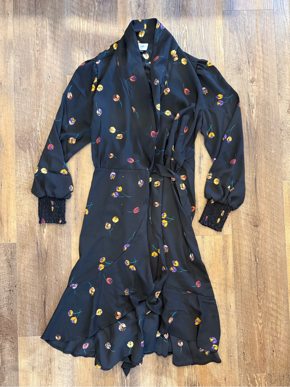 Cabi Divine Dress - Black Floral Wrap Dress